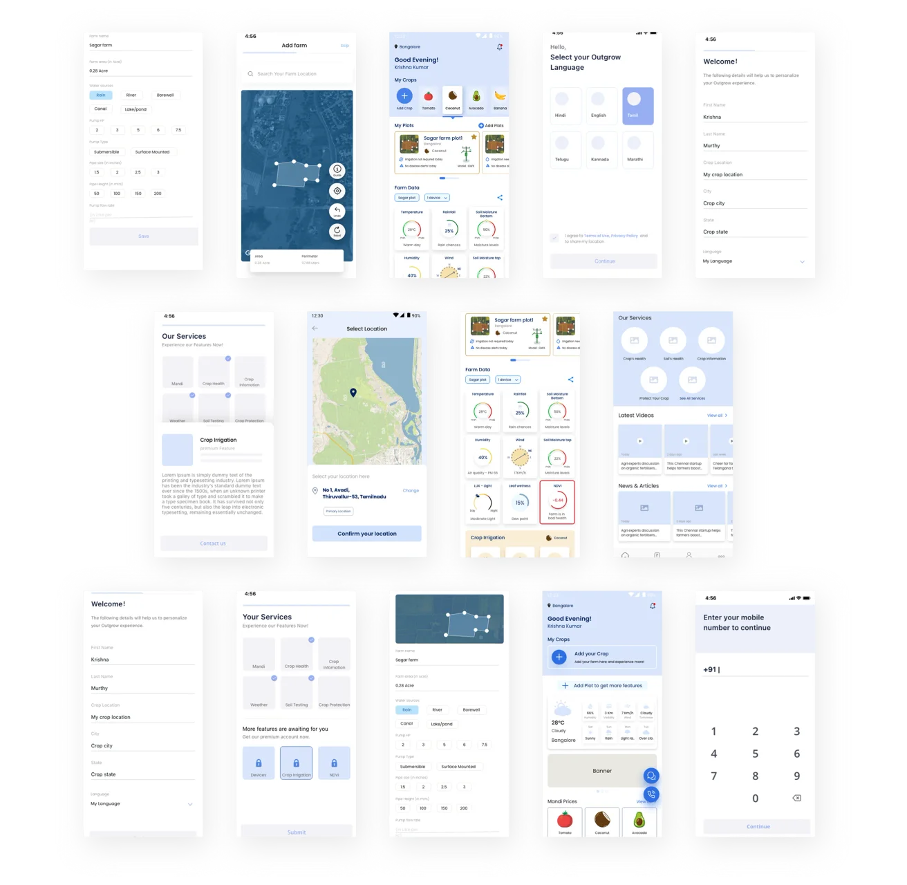 High fidelity wireframes of the Outgrow app